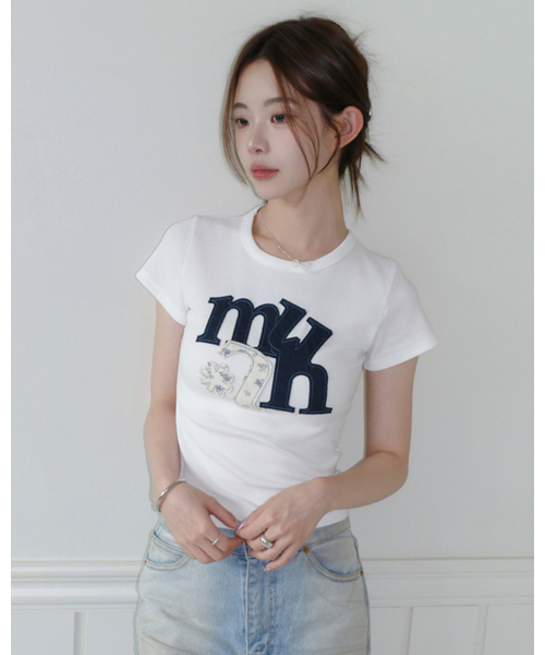 muahmuah（ムーアムーア）の「Aフラワーアップリケパッチ半袖Tシャツ [4色]（Tシャツ/カットソー・レディース・ホワイト/グレー/ピンク/ブラック・FREE）」の11枚目の写真