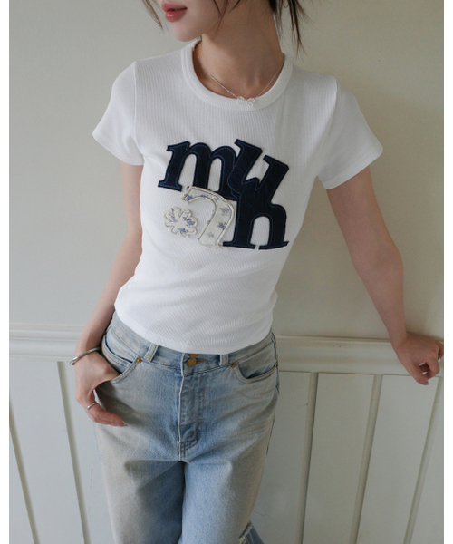 muahmuah（ムーアムーア）の「Aフラワーアップリケパッチ半袖Tシャツ [4色]（Tシャツ/カットソー・レディース・ホワイト/グレー/ピンク/ブラック・FREE）」の14枚目の写真