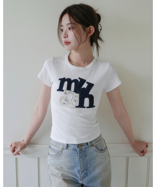 muahmuah（ムーアムーア）の「Aフラワーアップリケパッチ半袖Tシャツ [4色]（Tシャツ/カットソー・レディース・ホワイト/グレー/ピンク/ブラック・FREE）」の15枚目の写真