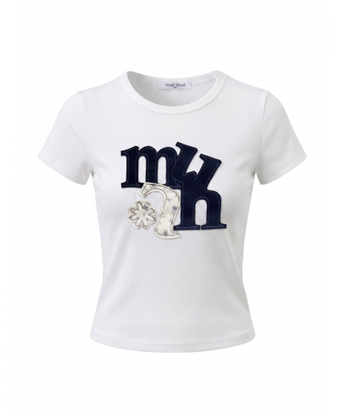 muahmuah（ムーアムーア）の「Aフラワーアップリケパッチ半袖Tシャツ [4色]（Tシャツ/カットソー・レディース・ホワイト/グレー/ピンク/ブラック・FREE）」の19枚目の写真
