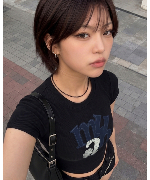muahmuah（ムーアムーア）の「Aフラワーアップリケパッチ半袖Tシャツ [4色]（Tシャツ/カットソー・レディース・ホワイト/グレー/ピンク/ブラック・FREE）」の21枚目の写真