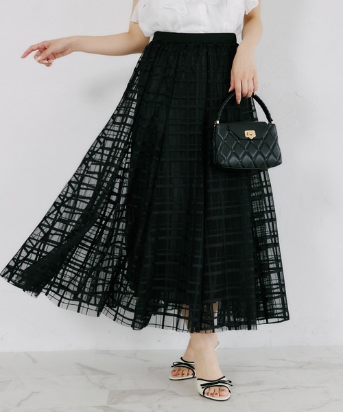 tocco closet（トッコ　クローゼット）の「【ZOZO限定】シアーチェックフレアスカート（スカート・レディース・ブラック/ホワイト・M）」の2枚目の写真