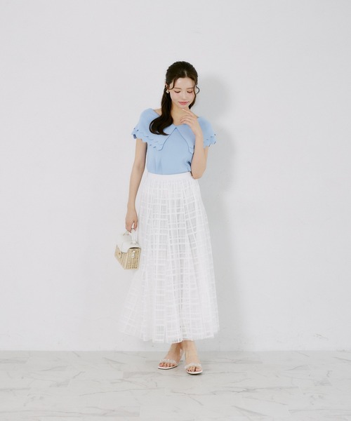 tocco closet（トッコ　クローゼット）の「【ZOZO限定】シアーチェックフレアスカート（スカート・レディース・ブラック/ホワイト・M）」の3枚目の写真
