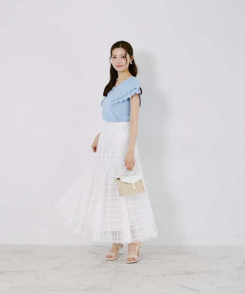 tocco closet（トッコ　クローゼット）の「【ZOZO限定】シアーチェックフレアスカート（スカート・レディース・ブラック/ホワイト・M）」の4枚目の写真