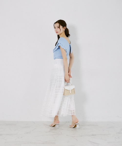 tocco closet（トッコ　クローゼット）の「【ZOZO限定】シアーチェックフレアスカート（スカート・レディース・ブラック/ホワイト・M）」の5枚目の写真