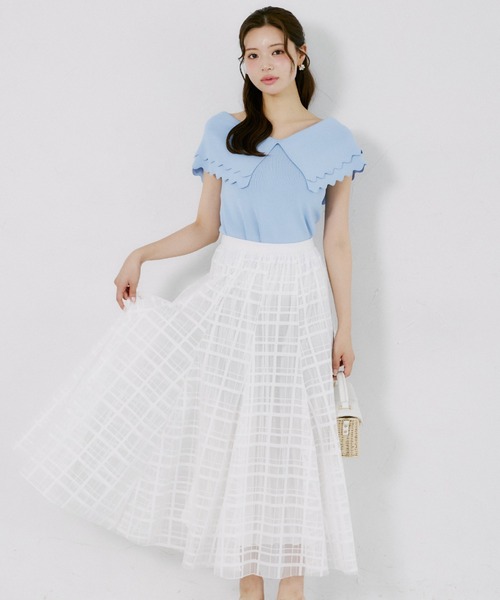 tocco closet（トッコ　クローゼット）の「【ZOZO限定】シアーチェックフレアスカート（スカート・レディース・ブラック/ホワイト・M）」の6枚目の写真