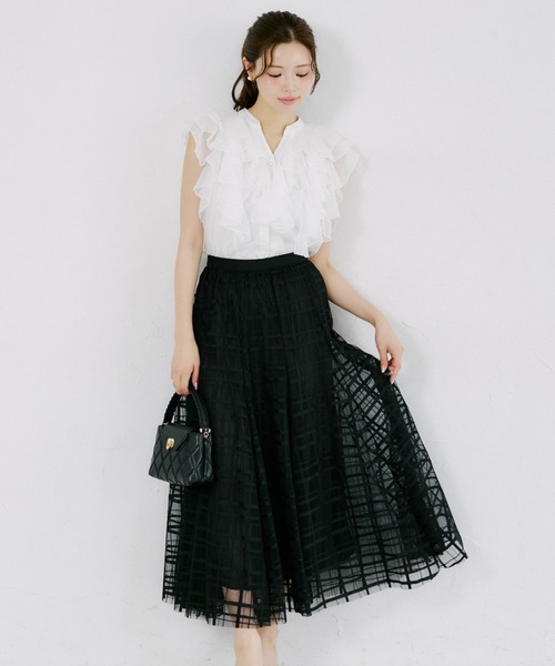 tocco closet（トッコ　クローゼット）の「【ZOZO限定】シアーチェックフレアスカート（スカート・レディース・ブラック/ホワイト・M）」の12枚目の写真