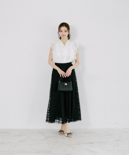 tocco closet（トッコ　クローゼット）の「【ZOZO限定】シアーチェックフレアスカート（スカート・レディース・ブラック/ホワイト・M）」の9枚目の写真