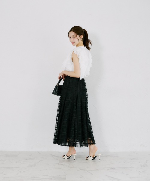 tocco closet（トッコ　クローゼット）の「【ZOZO限定】シアーチェックフレアスカート（スカート・レディース・ブラック/ホワイト・M）」の10枚目の写真