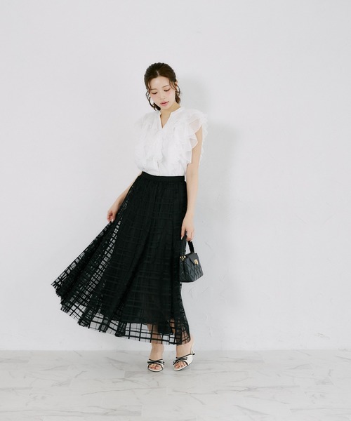 tocco closet（トッコ　クローゼット）の「【ZOZO限定】シアーチェックフレアスカート（スカート・レディース・ブラック/ホワイト・M）」の11枚目の写真