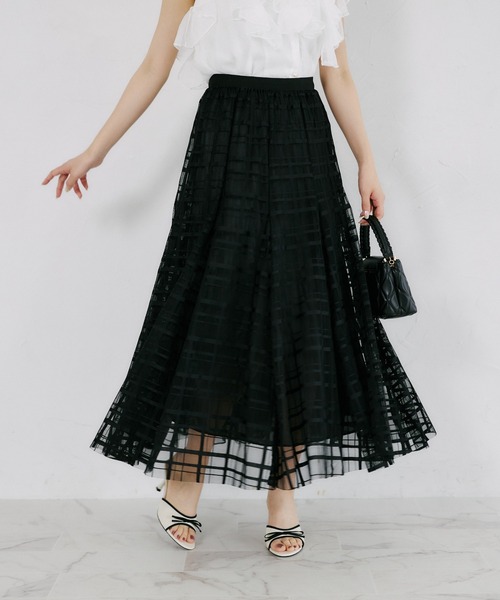 tocco closet（トッコ　クローゼット）の「【ZOZO限定】シアーチェックフレアスカート（スカート・レディース・ブラック/ホワイト・M）」の13枚目の写真