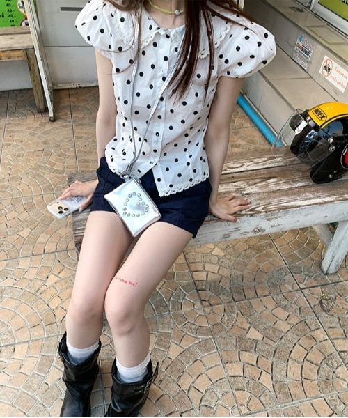 gossip!ロサンゼルス(ゴシップロサンゼルス)の「【Y2Kガーリー】 ドット柄レース襟パフスリーブブラウス(Tシャツ/カットソー・レディース・ドット・M)」の9枚目の写真