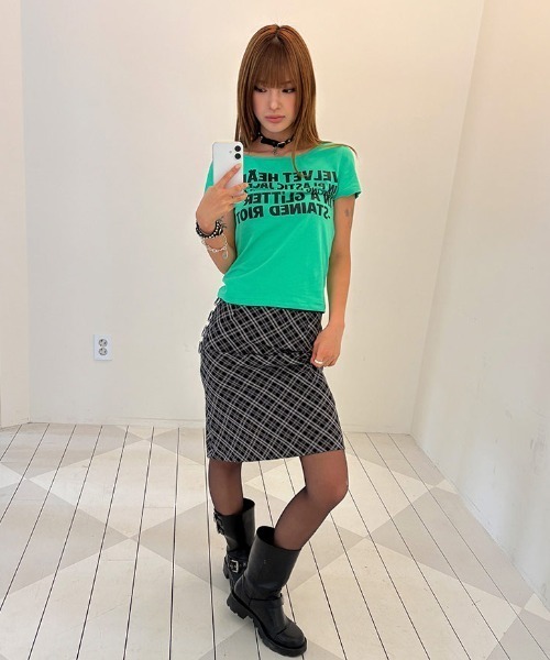 runningHIGH(ランニングハイ)の「A'GEM/9 × .kom 『runningHIGH/ランニングハイ』 LETTERING SLIM H/S TEE/ レタリングスリムTシャツ(Tシャツ/カットソー・レディース・ネイビー/グリーン/ライトグリーン・FREE)」の18枚目の写真
