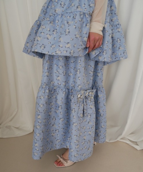 HONEY MI HONEY（ハニーミーハニー）の「floral jacquard bijou ribbon skirt（スカート・レディース・ピンク/ブルー/サックスブルー・FREE）」の3枚目の写真