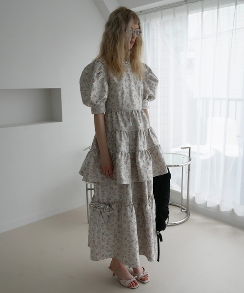 HONEY MI HONEY（ハニーミーハニー）の「floral jacquard bijou ribbon skirt（スカート・レディース・ピンク/ブルー/サックスブルー・FREE）」の5枚目の写真