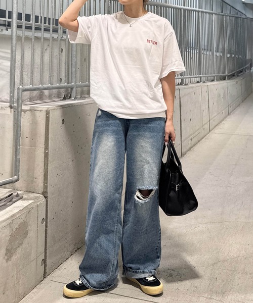 ISOOK(アイスー)の「バックレタリングプリントオーバーTシャツ(chiica select) / レタリング ルーズ丈 ビッグシルエット 英字ロゴ(Tシャツ/カットソー・レディース・チャコール/ホワイト・FREE)」の5枚目の写真