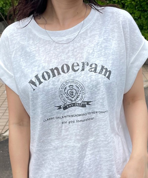 CRB(シーアールビー)の「スラブフレンチスリーブTシャツ(Tシャツ/カットソー・レディース・グレー/オフホワイト/ネイビー・F)」の2枚目の写真