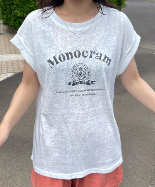 CRB(シーアールビー)の「スラブフレンチスリーブTシャツ(Tシャツ/カットソー・レディース・グレー/オフホワイト/ネイビー・F)」の4枚目の写真