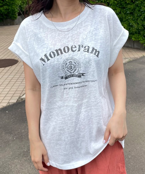 CRB(シーアールビー)の「スラブフレンチスリーブTシャツ(Tシャツ/カットソー・レディース・グレー/オフホワイト/ネイビー・F)」の5枚目の写真