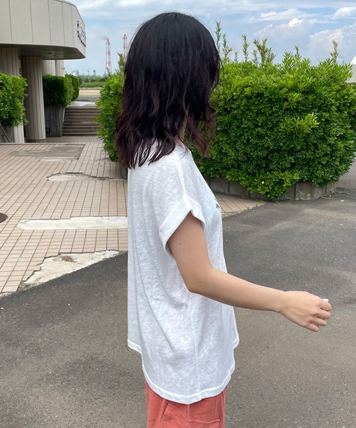 CRB(シーアールビー)の「スラブフレンチスリーブTシャツ(Tシャツ/カットソー・レディース・グレー/オフホワイト/ネイビー・F)」の6枚目の写真