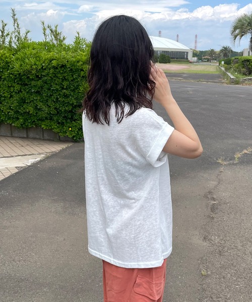 CRB(シーアールビー)の「スラブフレンチスリーブTシャツ(Tシャツ/カットソー・レディース・グレー/オフホワイト/ネイビー・F)」の7枚目の写真
