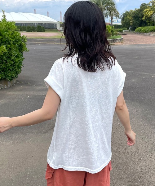 CRB(シーアールビー)の「スラブフレンチスリーブTシャツ(Tシャツ/カットソー・レディース・グレー/オフホワイト/ネイビー・F)」の8枚目の写真
