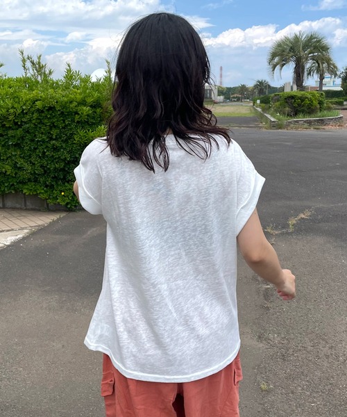CRB(シーアールビー)の「スラブフレンチスリーブTシャツ(Tシャツ/カットソー・レディース・グレー/オフホワイト/ネイビー・F)」の9枚目の写真