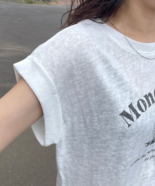 CRB(シーアールビー)の「スラブフレンチスリーブTシャツ(Tシャツ/カットソー・レディース・グレー/オフホワイト/ネイビー・F)」の11枚目の写真