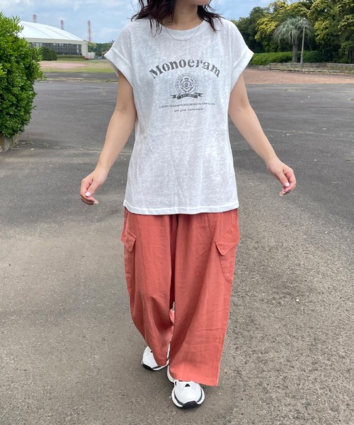CRB(シーアールビー)の「スラブフレンチスリーブTシャツ(Tシャツ/カットソー・レディース・グレー/オフホワイト/ネイビー・F)」の13枚目の写真