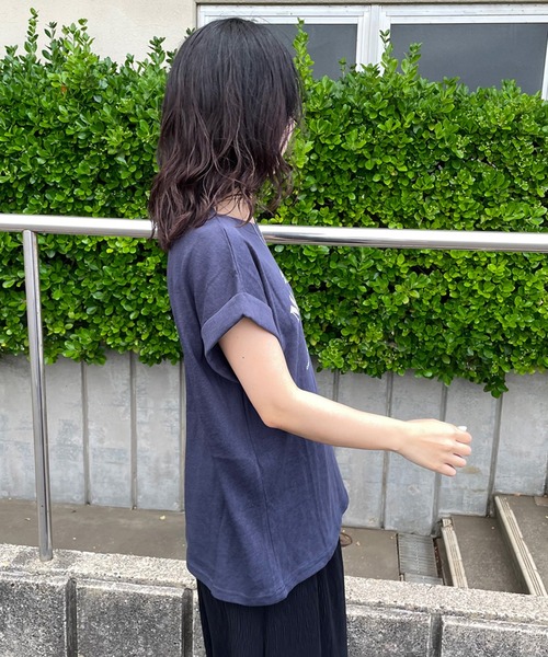 CRB(シーアールビー)の「スラブフレンチスリーブTシャツ(Tシャツ/カットソー・レディース・グレー/オフホワイト/ネイビー・F)」の16枚目の写真