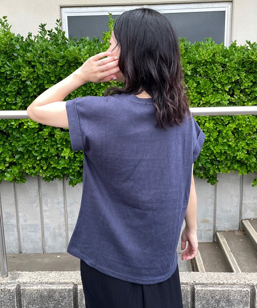 CRB(シーアールビー)の「スラブフレンチスリーブTシャツ(Tシャツ/カットソー・レディース・グレー/オフホワイト/ネイビー・F)」の17枚目の写真
