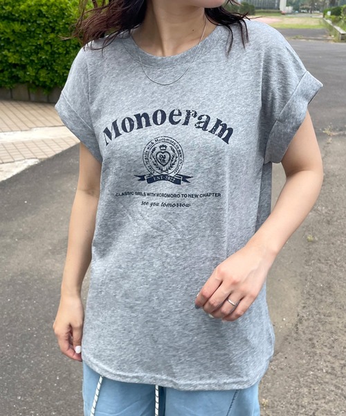 CRB(シーアールビー)の「スラブフレンチスリーブTシャツ(Tシャツ/カットソー・レディース・グレー/オフホワイト/ネイビー・F)」の19枚目の写真
