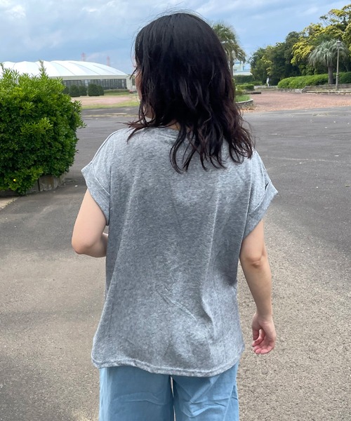 CRB(シーアールビー)の「スラブフレンチスリーブTシャツ(Tシャツ/カットソー・レディース・グレー/オフホワイト/ネイビー・F)」の22枚目の写真