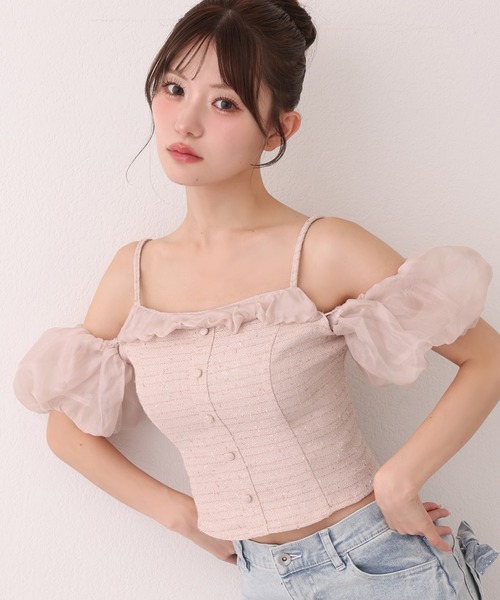 one after another NICE CLAUP(ワンアフターアナザーナイスクラップ)の「ツイードブラウス(シャツ/ブラウス・レディース・ブラック/ピンク/アイボリー・FREE)」の3枚目の写真