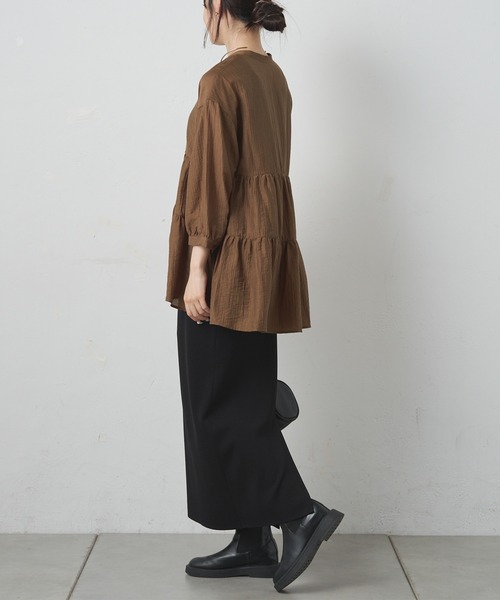 PUAL CE CIN(ピュアルセシン)の「シアーノーカラーブラウス(シャツ/ブラウス・レディース・ブラウン/オフホワイト・MEDIUM)」の11枚目の写真