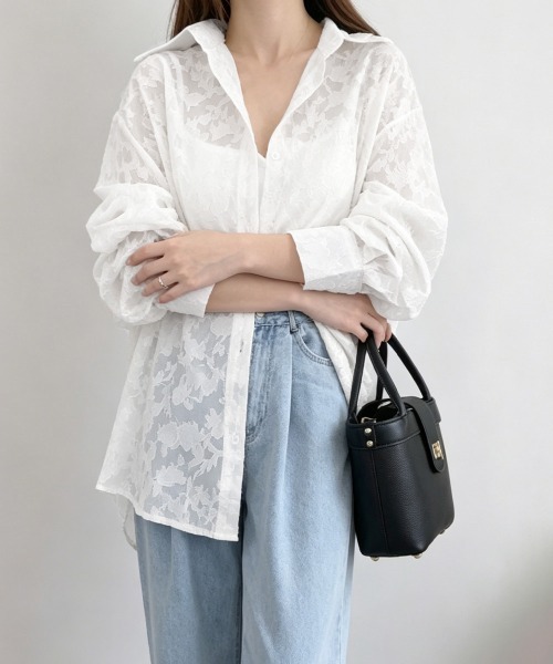 Miniministore(ミニミニストア)の「レースブラウス レディースシアーシャツ夏(シャツ/ブラウス・レディース・ミント/ライトグレー/ホワイト・FREE)」の4枚目の写真