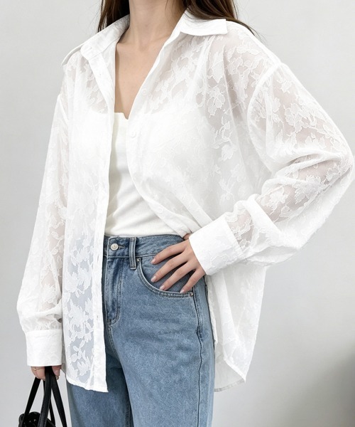 Miniministore(ミニミニストア)の「レースブラウス レディースシアーシャツ夏(シャツ/ブラウス・レディース・ミント/ライトグレー/ホワイト・FREE)」の8枚目の写真