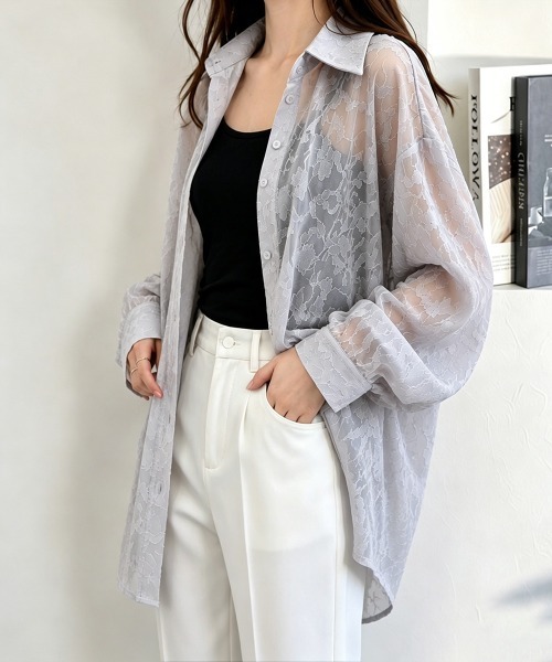 Miniministore(ミニミニストア)の「レースブラウス レディースシアーシャツ夏(シャツ/ブラウス・レディース・ミント/ライトグレー/ホワイト・FREE)」の13枚目の写真