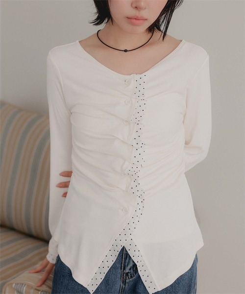 miette(ミエット)の「フロントギャザーチュールドッキングトップス(Tシャツ/カットソー・レディース・ブラック/チャコール/アイボリー・FREE)」の14枚目の写真