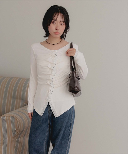 miette(ミエット)の「フロントギャザーチュールドッキングトップス(Tシャツ/カットソー・レディース・ブラック/チャコール/アイボリー・FREE)」の15枚目の写真