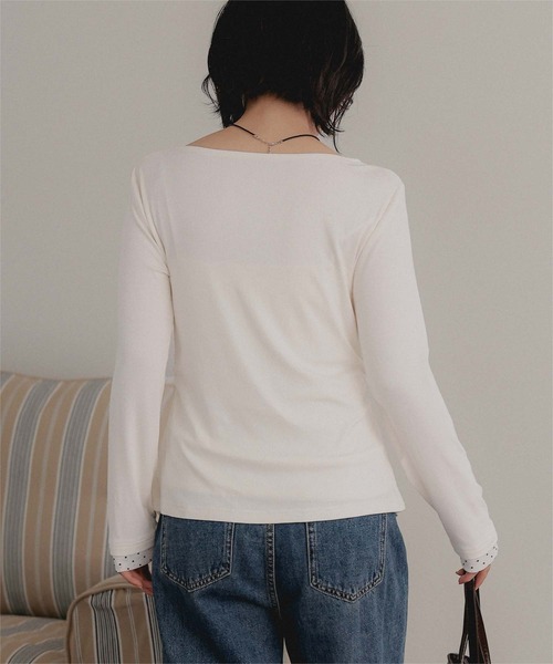 miette(ミエット)の「フロントギャザーチュールドッキングトップス(Tシャツ/カットソー・レディース・ブラック/チャコール/アイボリー・FREE)」の16枚目の写真