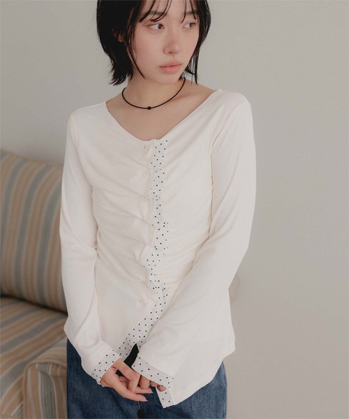miette(ミエット)の「フロントギャザーチュールドッキングトップス(Tシャツ/カットソー・レディース・ブラック/チャコール/アイボリー・FREE)」の17枚目の写真