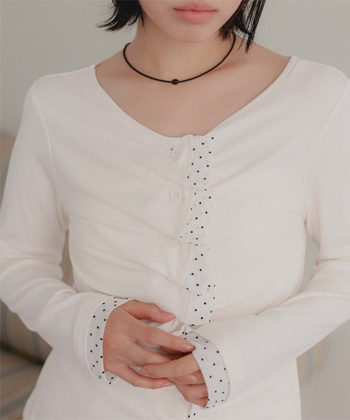 miette(ミエット)の「フロントギャザーチュールドッキングトップス(Tシャツ/カットソー・レディース・ブラック/チャコール/アイボリー・FREE)」の18枚目の写真