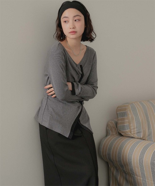 miette(ミエット)の「フロントギャザーチュールドッキングトップス(Tシャツ/カットソー・レディース・ブラック/チャコール/アイボリー・FREE)」の9枚目の写真