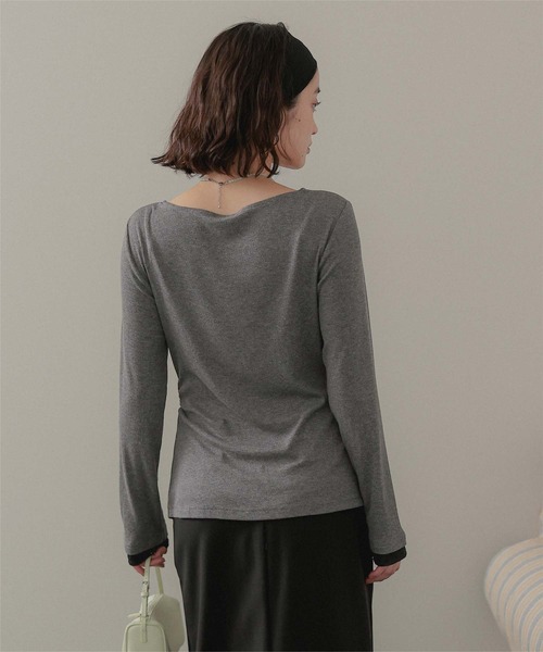 miette(ミエット)の「フロントギャザーチュールドッキングトップス(Tシャツ/カットソー・レディース・ブラック/チャコール/アイボリー・FREE)」の11枚目の写真