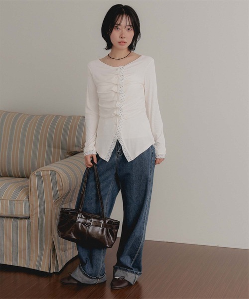 miette(ミエット)の「フロントギャザーチュールドッキングトップス(Tシャツ/カットソー・レディース・ブラック/チャコール/アイボリー・FREE)」の19枚目の写真