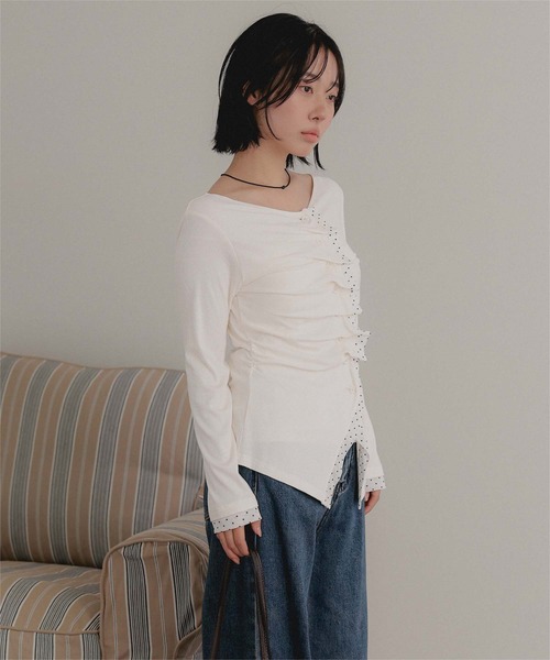 miette(ミエット)の「フロントギャザーチュールドッキングトップス(Tシャツ/カットソー・レディース・ブラック/チャコール/アイボリー・FREE)」の20枚目の写真