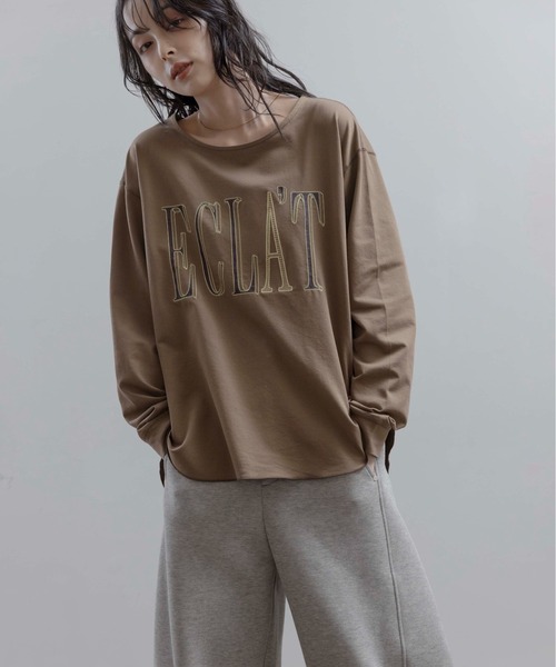 Eimee Law(エイミーロウ)の「エンブロ ロゴジョーゼットプルオーバー(Tシャツ/カットソー・レディース・ブラック/アイボリー/ライトブラウン・FREE)」の7枚目の写真