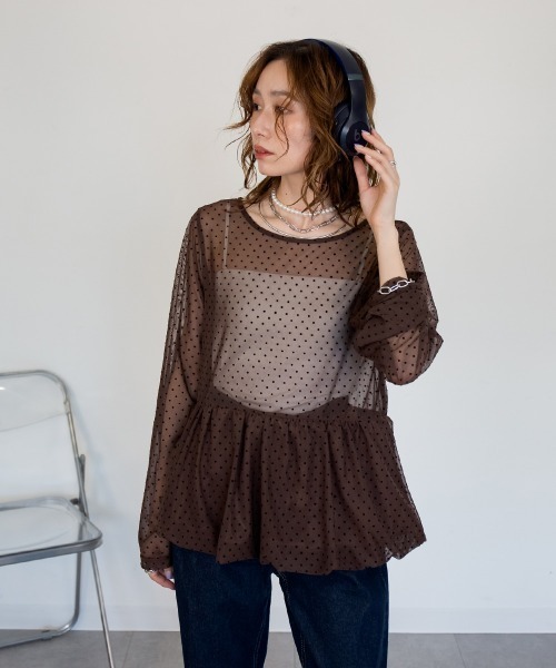 mellomela.（メロメラ）の「裾バルーンフロッキードットトップス（Tシャツ/カットソー・レディース・オフホワイト/ブラウン/ブルー・FREE）」の20枚目の写真
