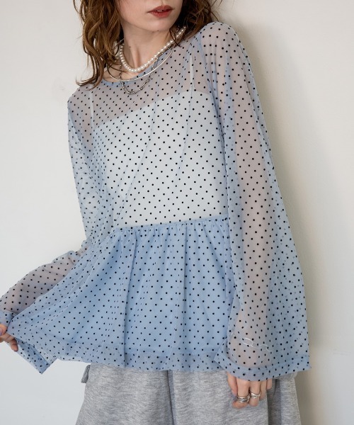 mellomela.（メロメラ）の「裾バルーンフロッキードットトップス（Tシャツ/カットソー・レディース・オフホワイト/ブラウン/ブルー・FREE）」の21枚目の写真